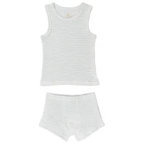 COPENHAGEN COLORS Lt. Blue Stripe Tank-Top And Boxer Shorts Striped Long Wearing Solid Color