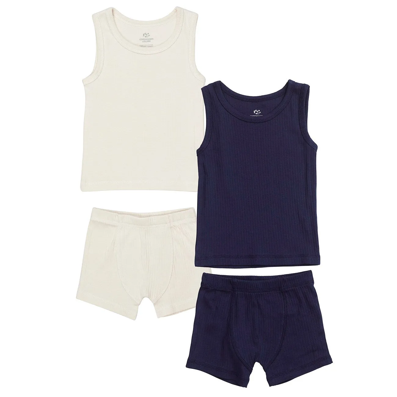 hypoallergenic COPENHAGEN COLORS Navy/ Cream Comb. Kick Rib Jersey 2Pack Tank-Top And Boxer Shorts