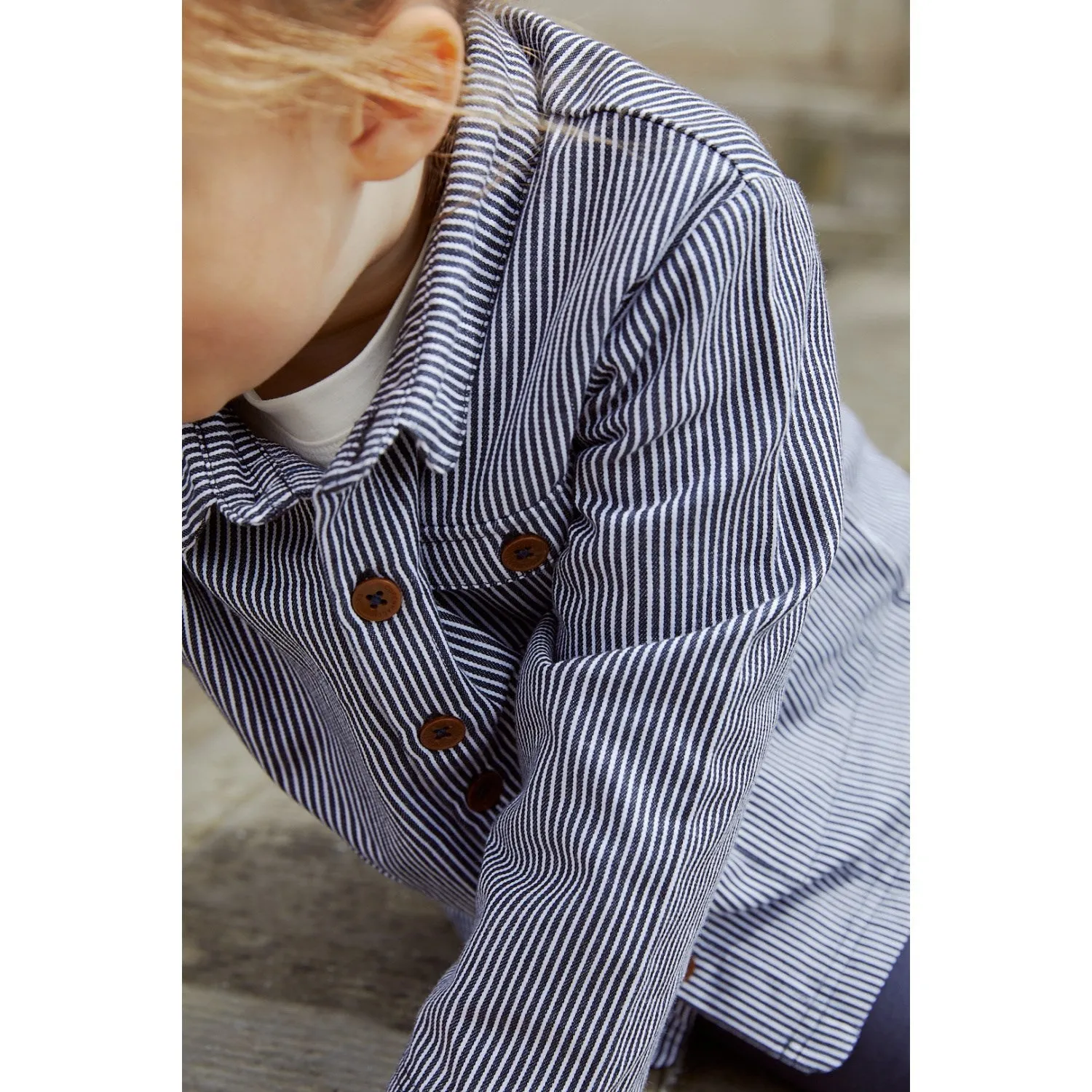 COPENHAGEN COLORS Navy Stripe Striped Twill Jacket W Pockets Class