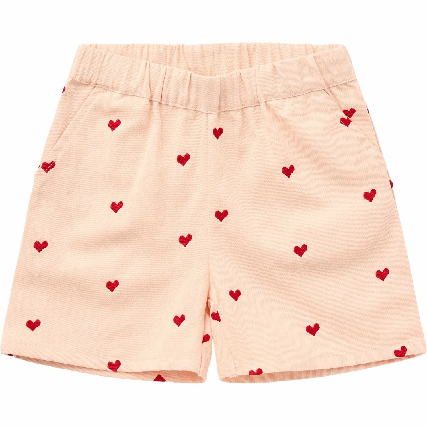 Contemporary Cut Sport Friendly COPENHAGEN COLORS Dusty Rose W. Berry Hearts Twill Heart Shorts