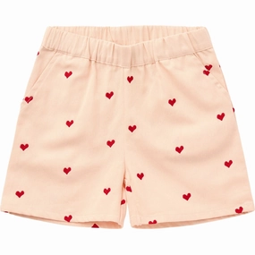 Contemporary Cut Sport Friendly COPENHAGEN COLORS Dusty Rose W. Berry Hearts Twill Heart Shorts