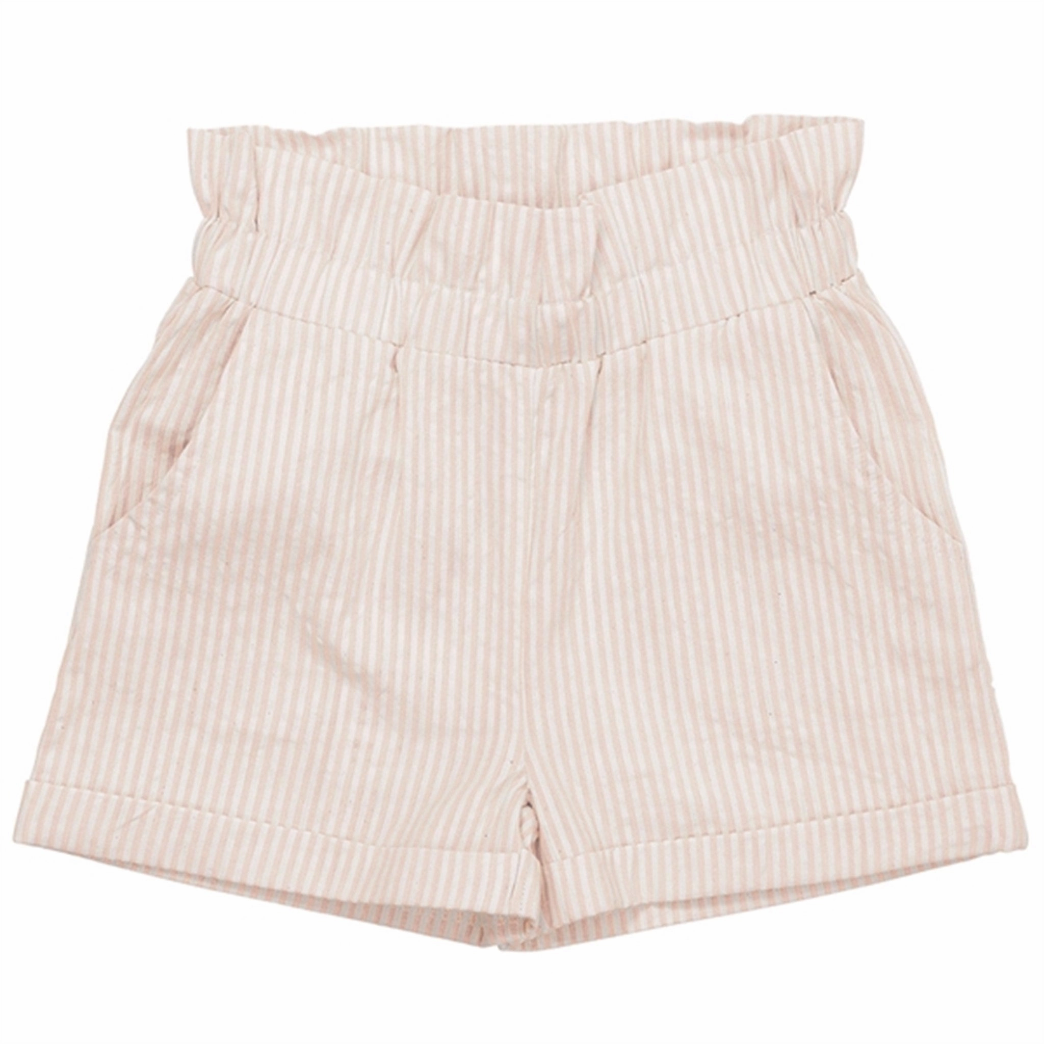 Copenhagen Colors Dusty Rose W Cream Stripe Seersucker Shorts w. Ruffles Breathable Side Vents