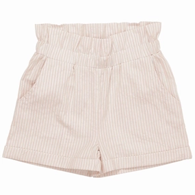 Copenhagen Colors Dusty Rose W Cream Stripe Seersucker Shorts w. Ruffles Comfortable Shorts Rubberized Waist Grip