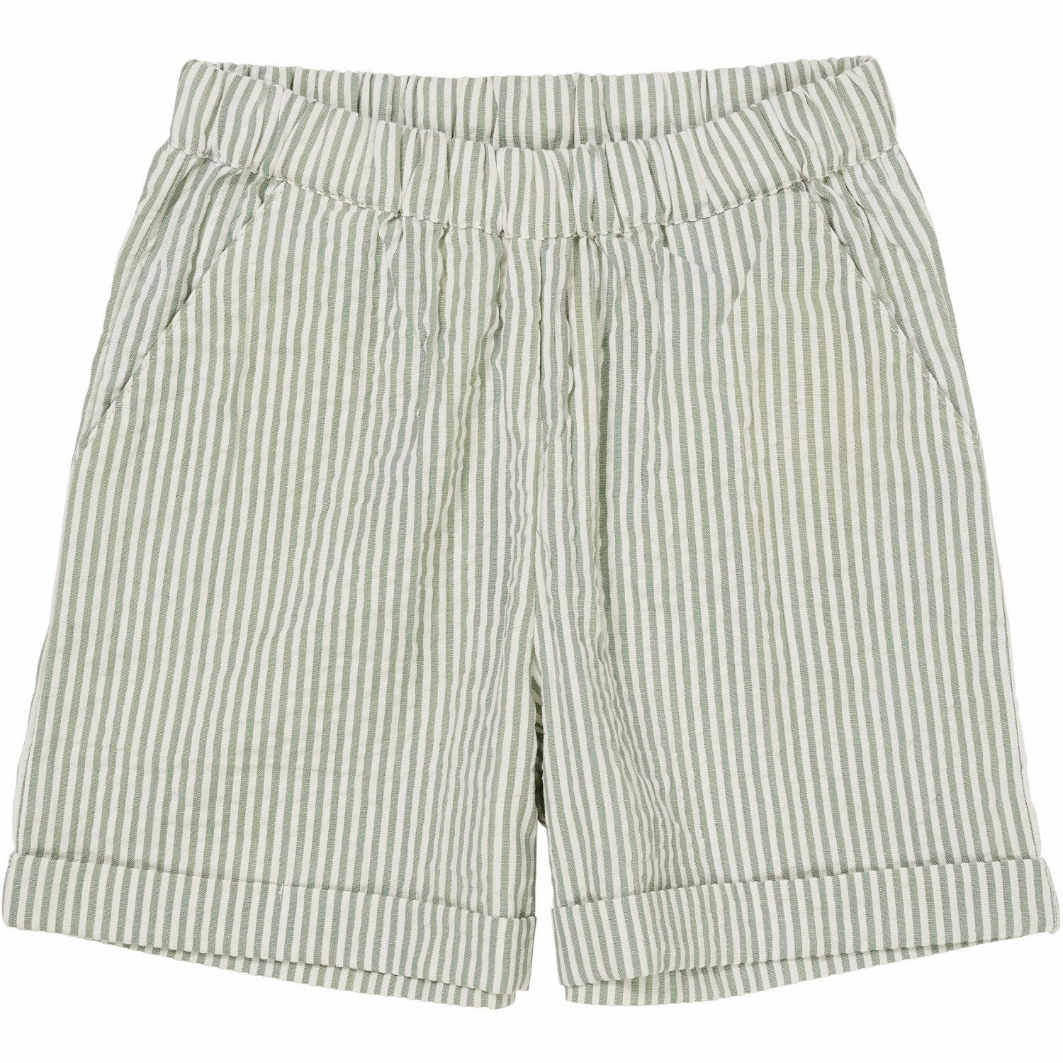 high - rise Warm Day Outfit COPENHAGEN COLORS Green W Cream Stripe Seersucker Shorts Sporty