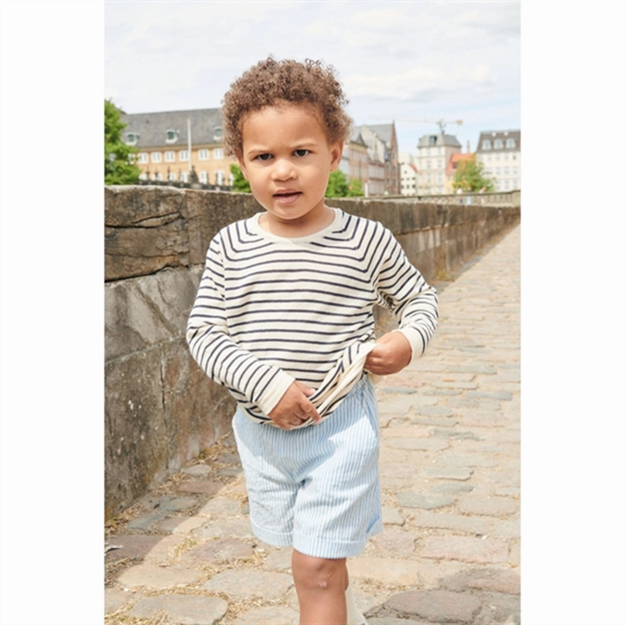 Copenhagen Colors Sky Blue W Cream Stripe Seersucker Sporty Shorts Side Pockets