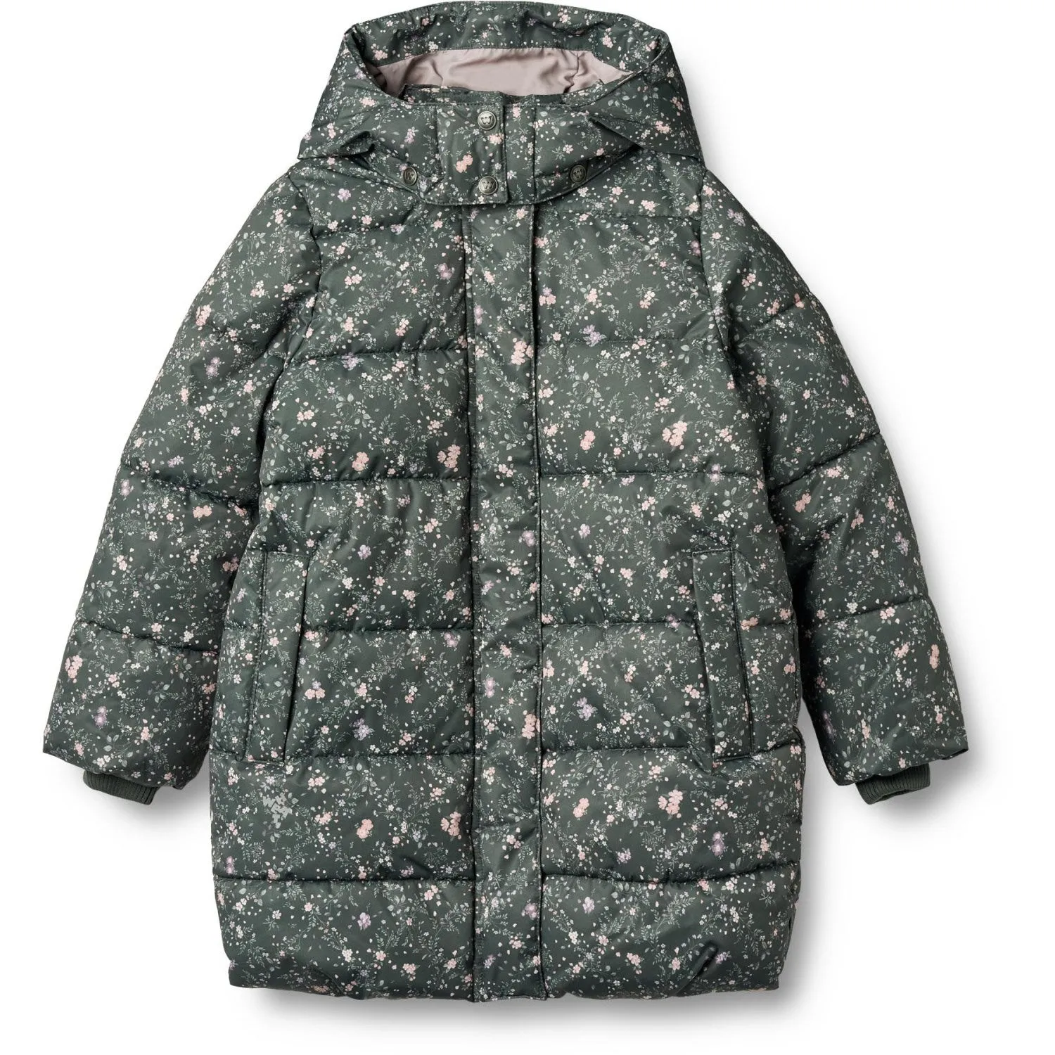 Pearl-Detail Wheat Forest Lake Checked Flowers Puffer Coat Yrsa