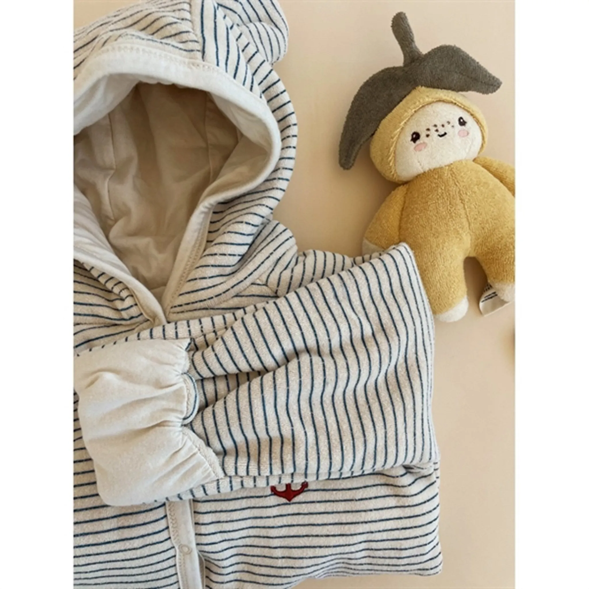 Abrasion-resistant Versatile layered shirt Konges Sl?jd Stripe Bluie Itty Onesie With Hood