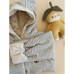 Abrasion-resistant Versatile layered shirt Konges Sl?jd Stripe Bluie Itty Onesie With Hood