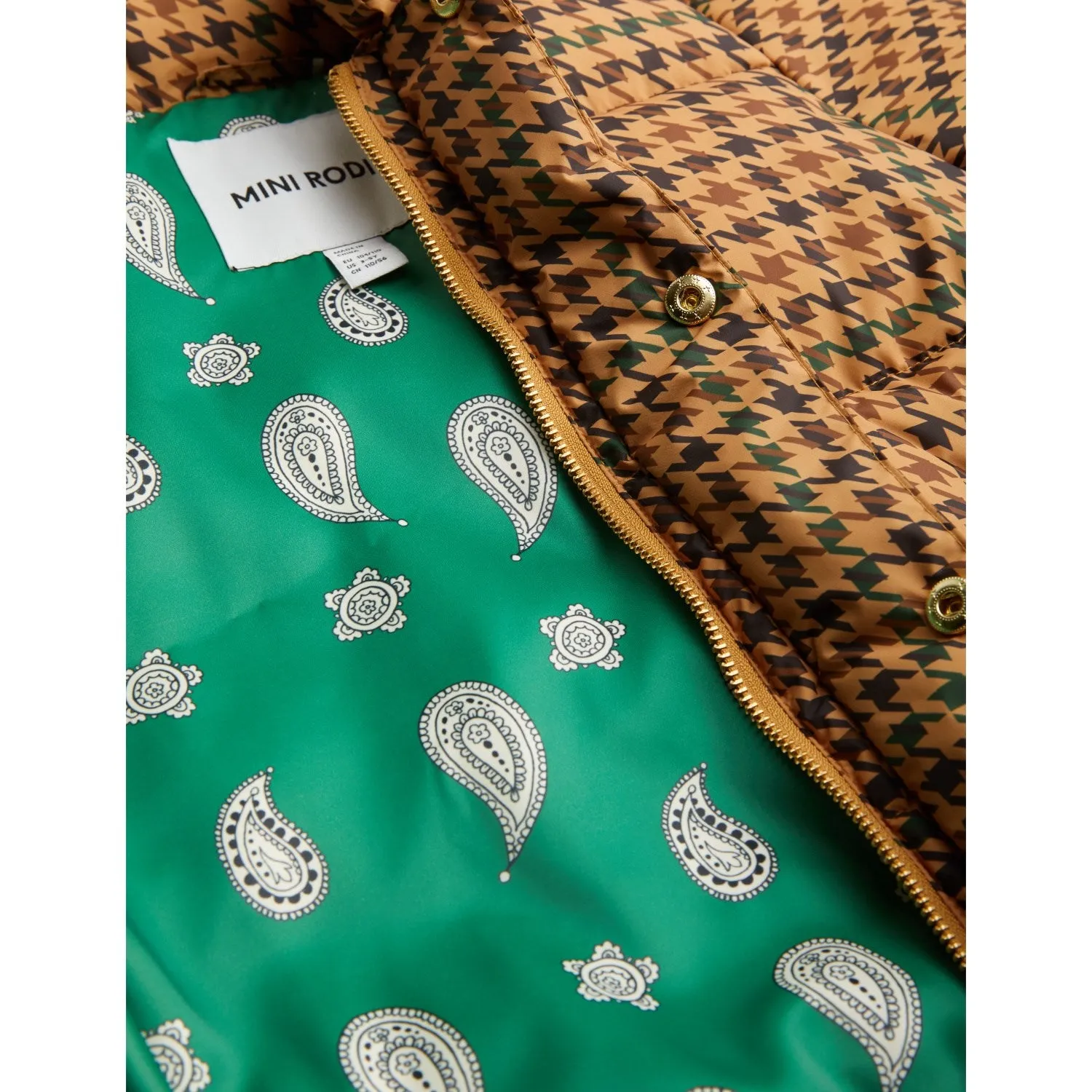 Mini Rodini Beige Houndstooth Aop City Puffer Jacket Structured-Shape Stretchable