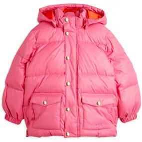 Mini Rodini Pink Heavy Hooded Puffer Jacket Linen-Blend