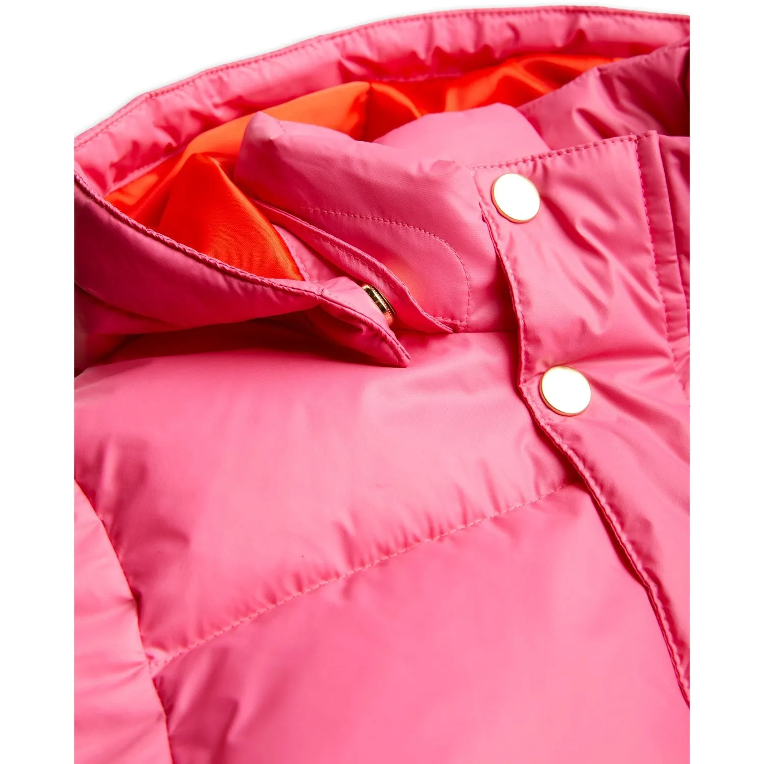 Mini Rodini Pink Heavy Hooded Puffer Jacket Linen-Blend Satin-Edge