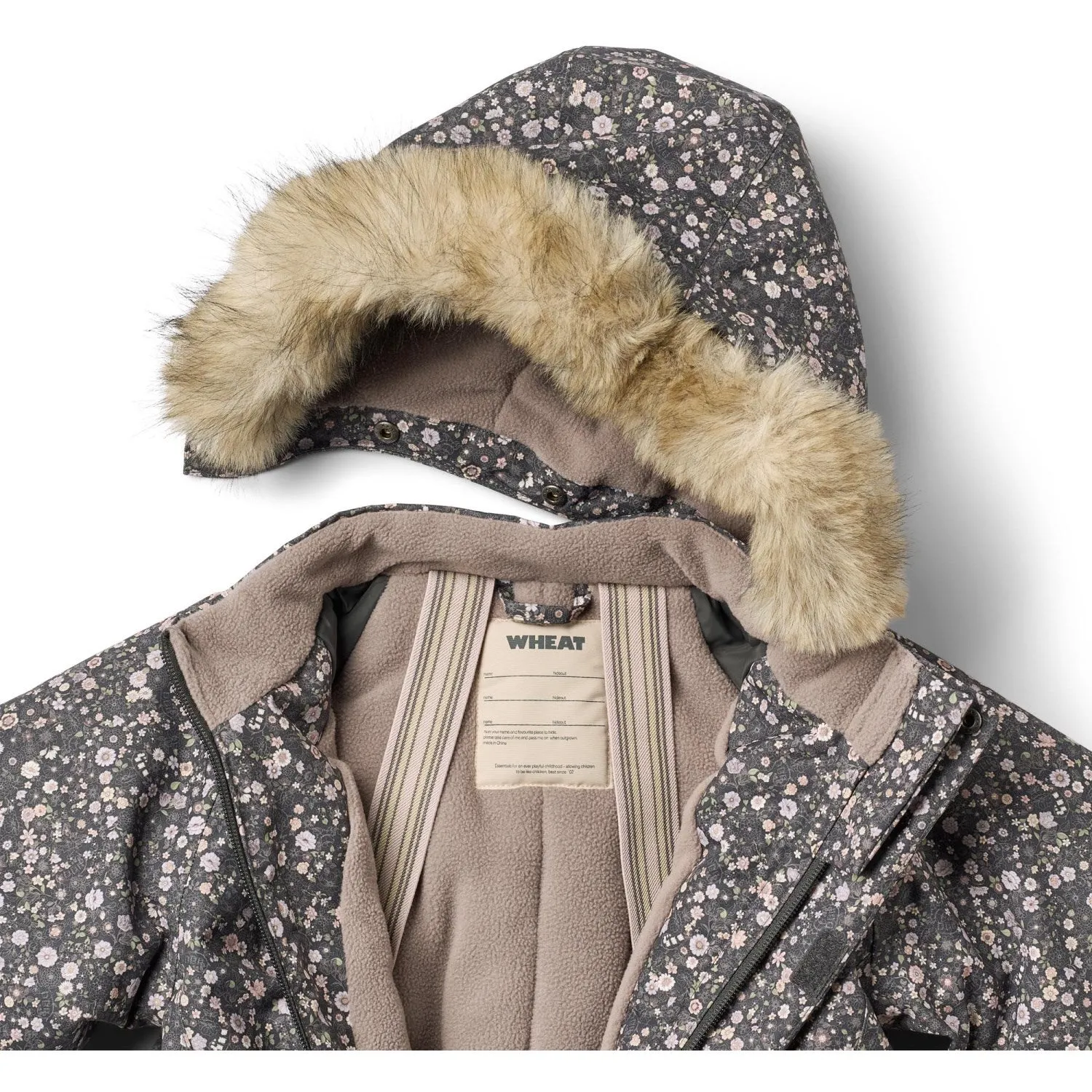 Ethically-Made Wheat Black Sea Open Flowers Snowsuit Moe