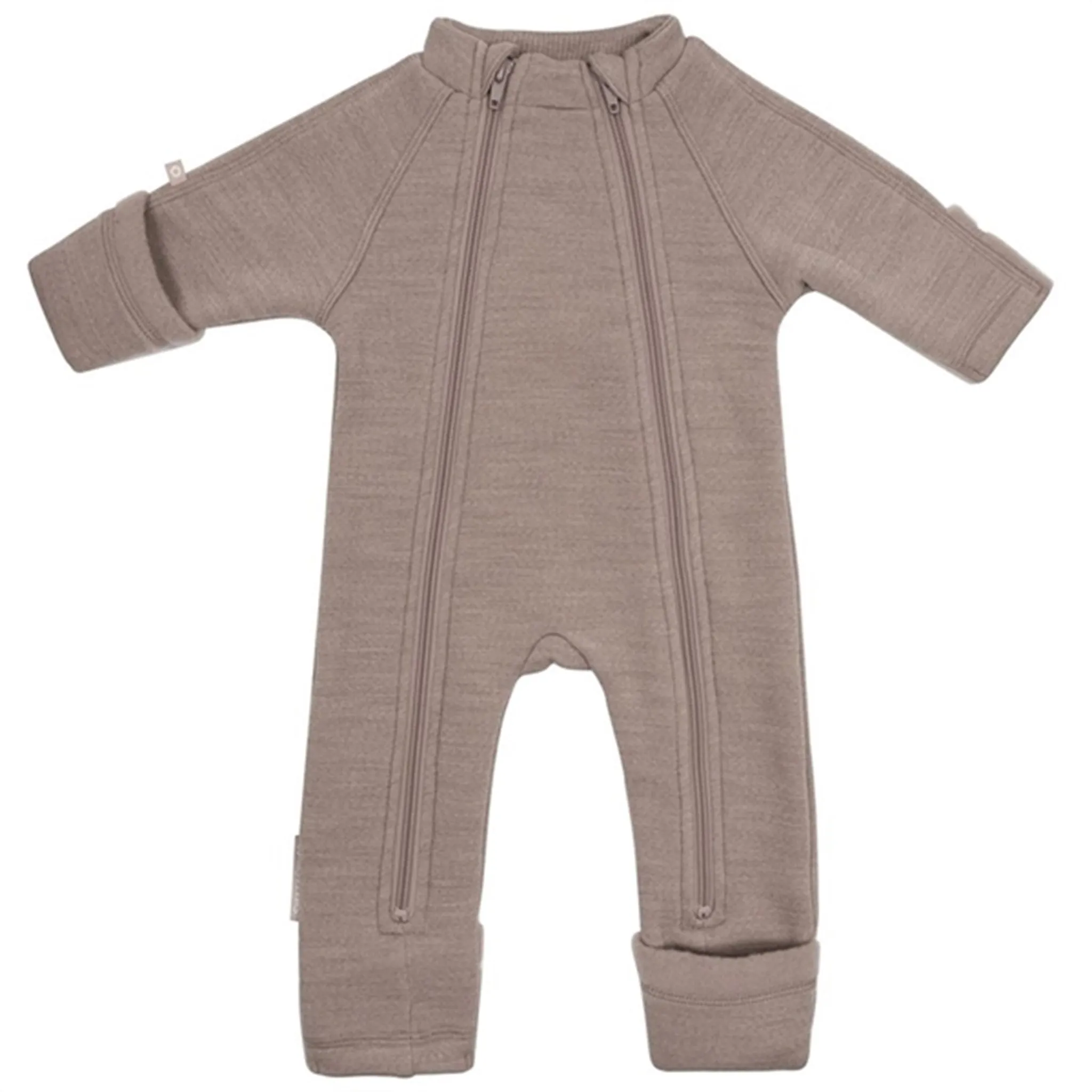 Bow-Detail Smallstuff Wool Onesie with Zipper Soft Powder
