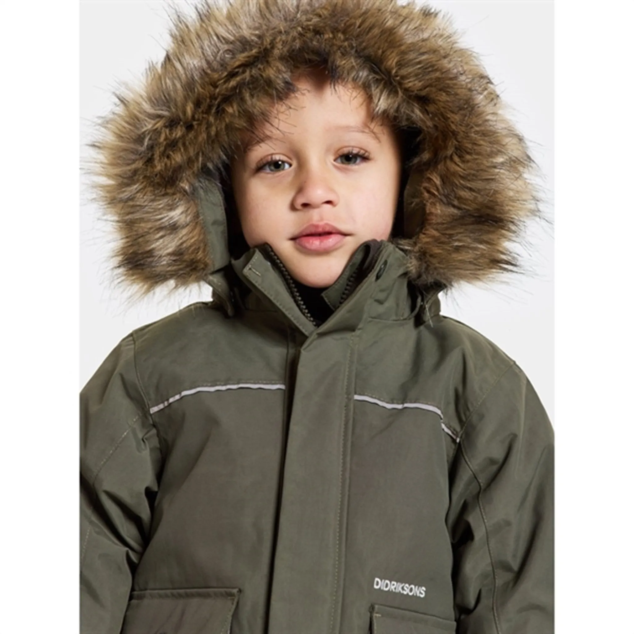 Didriksons Deep Green Kure Kids Parka Jacket Non Bulky Design