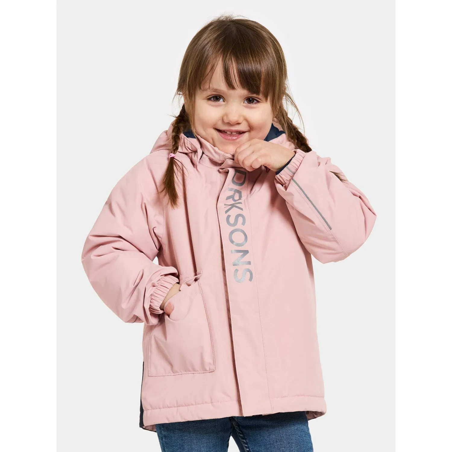 Convertible Collar MultiPocket Design Didriksons Dusty Pink Talvi Kids Jacket