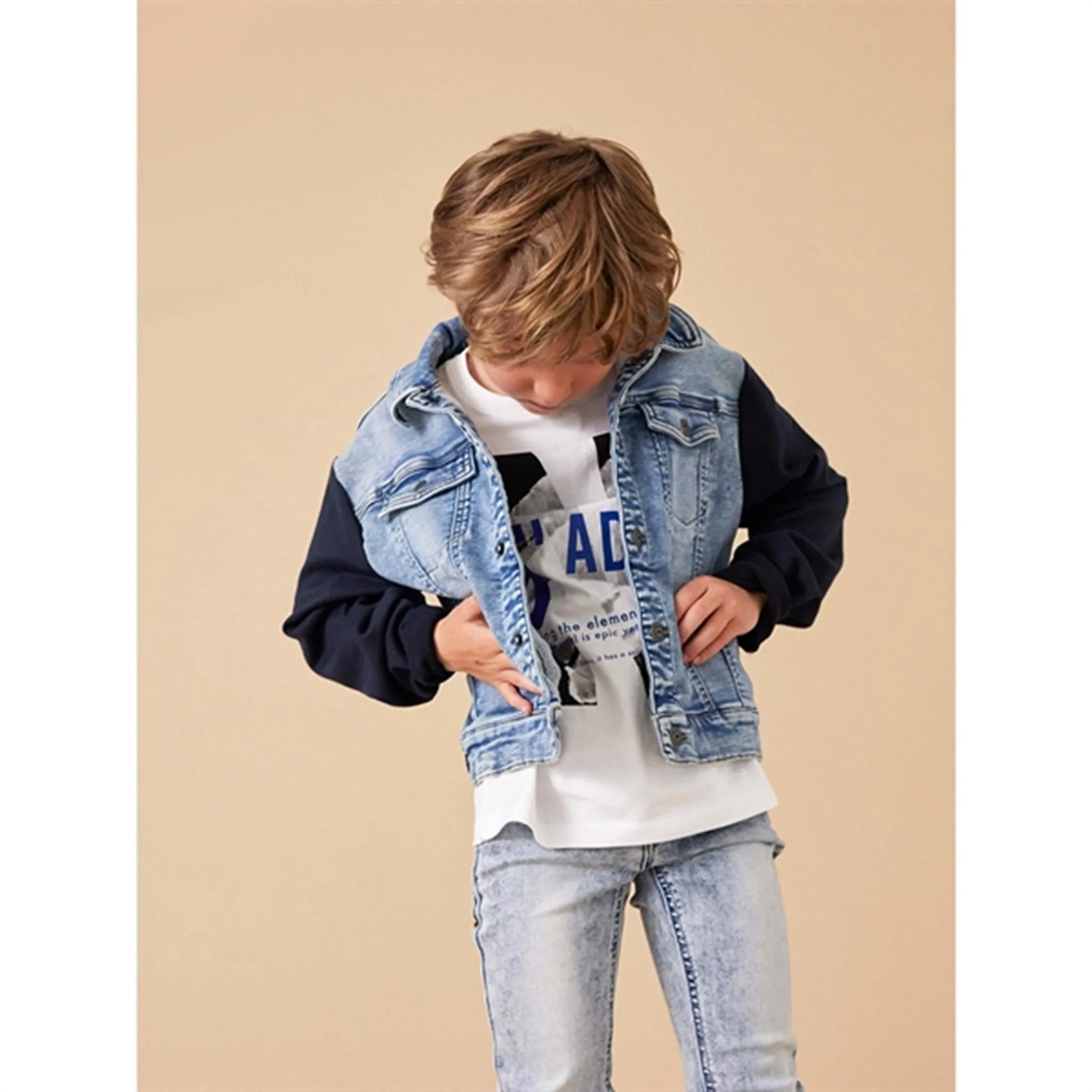 Name it Light Blue Denim Dae Sweat Denim Jacket Embroidered Winter Outer Layer