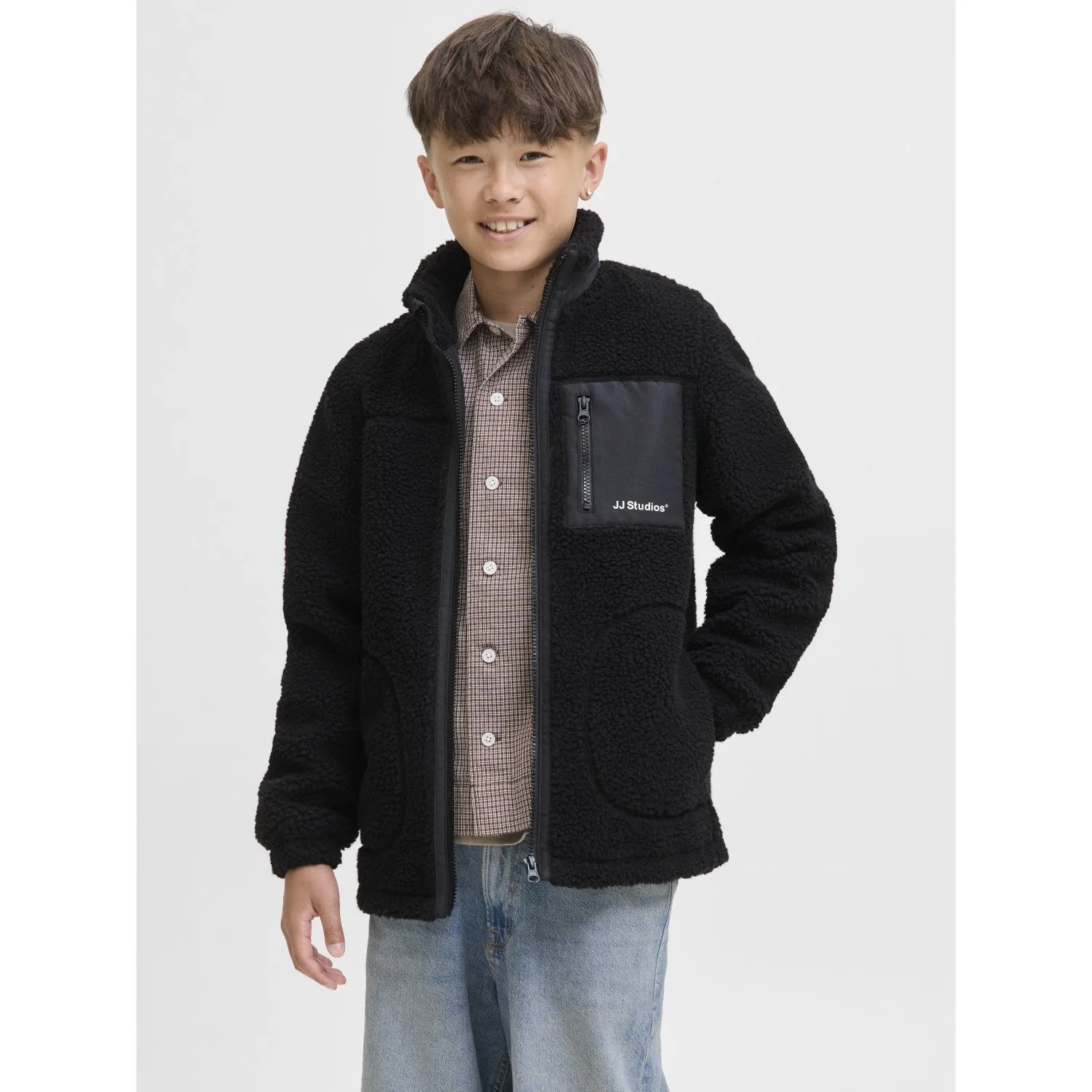 Jack & Jones Junior Black Jjesoho Teddy Jacket Sn Jnr Full Zip Closure suitable for extreme sports