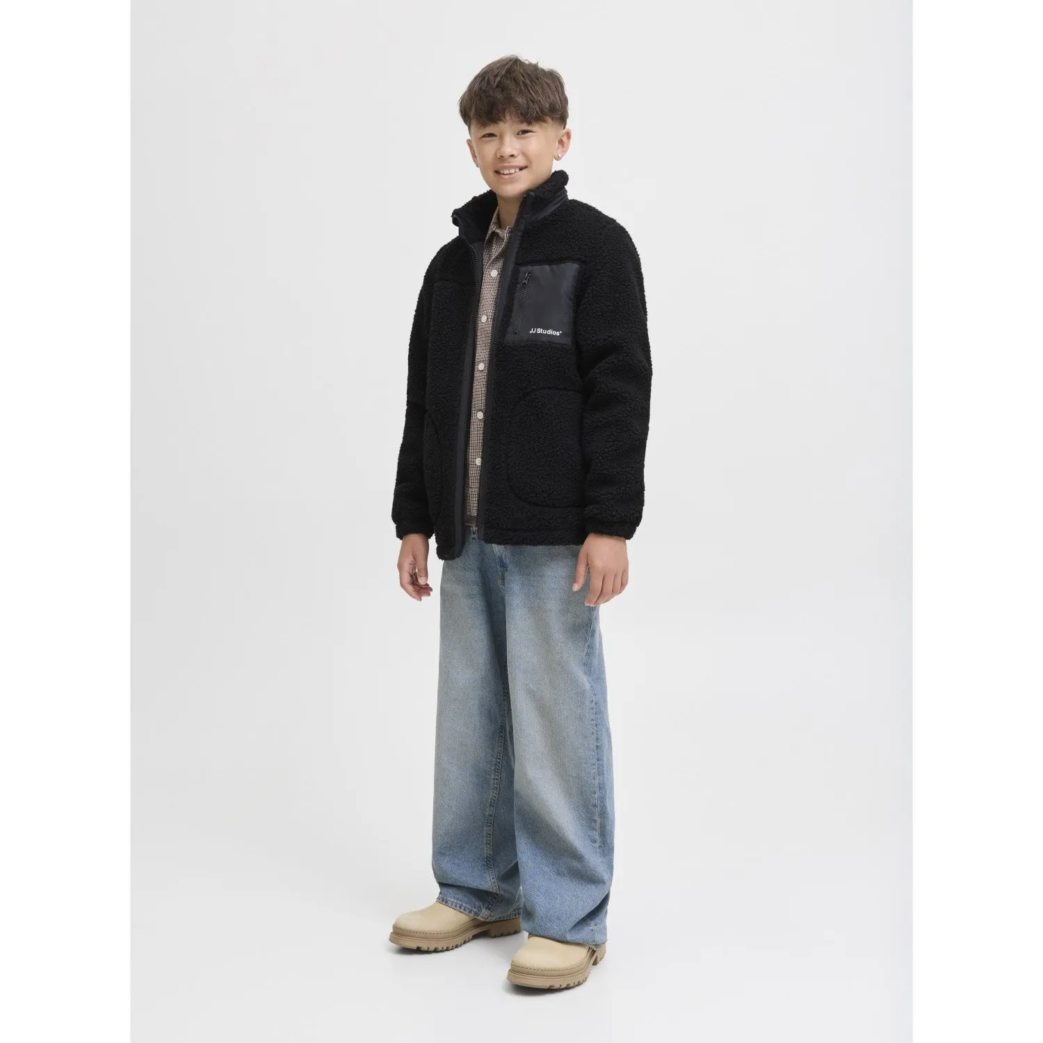 Jack & Jones Junior Black Jjesoho Teddy Jacket Sn Jnr Lightweight Packable Build Compression Packed Design