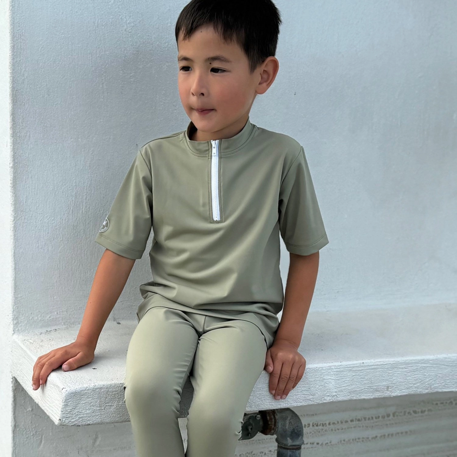 Petit Crabe Olive Max Half Zip Uv-Swim Shirt S/S Holiday Wear Odor Resistant Textile