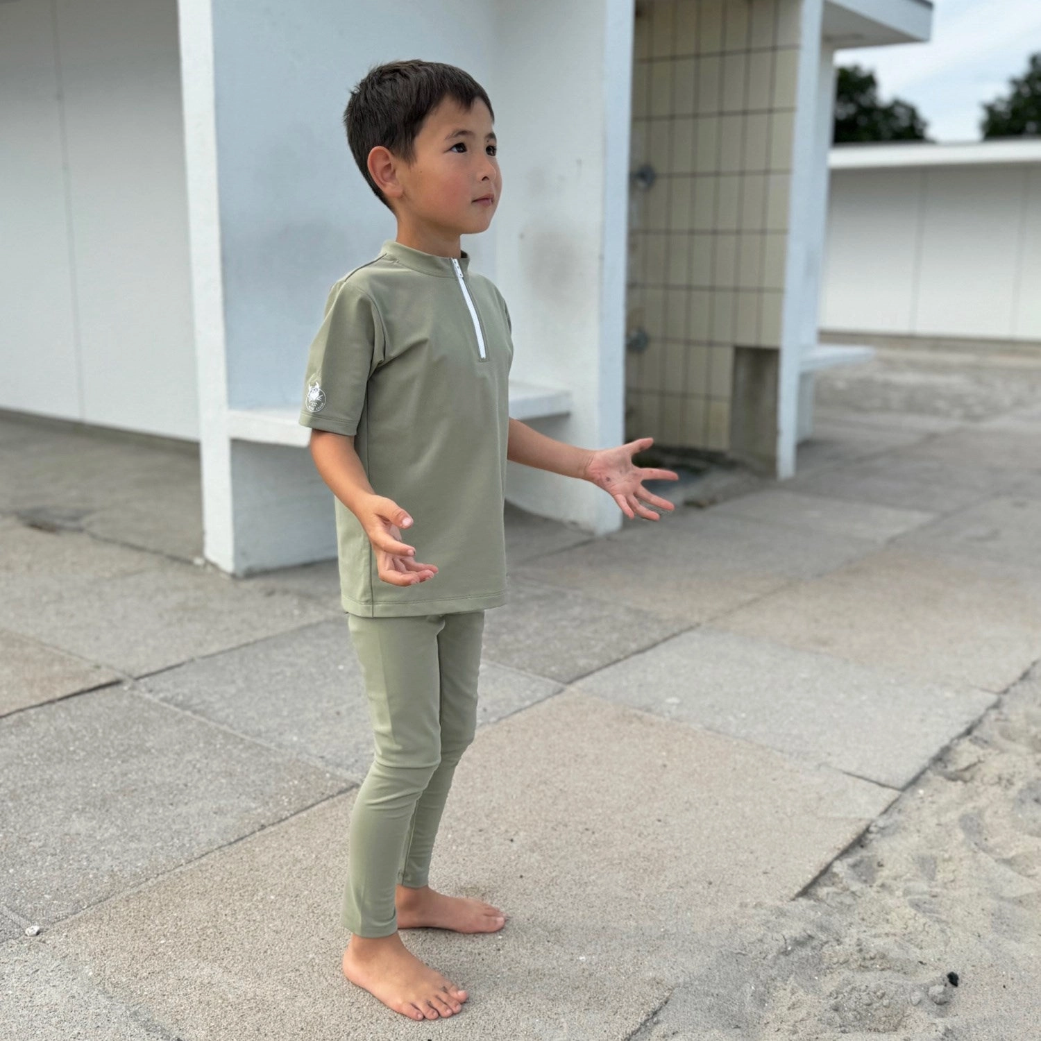 Compression Fit Design Petit Crabe Olive Max Half Zip Uv-Swim Shirt S/S