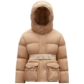 Buckle-Detail Moncler Careil Giubotto Down Jacket Beige