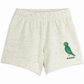 Mini Rodini Offwhite Bird Emb Neps Sweatshorts Water Repellent Finish