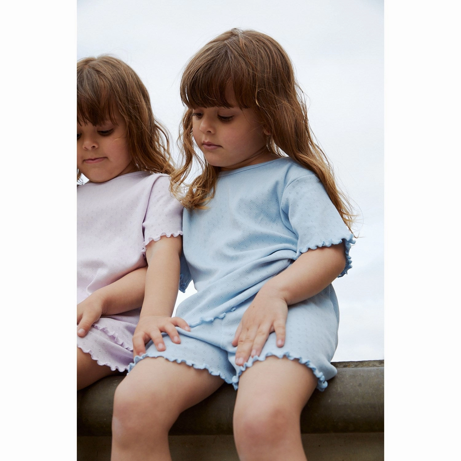 COPENHAGEN COLORS Dusty Blue Summer Pointelle Shorts rayon fabric Basic Look