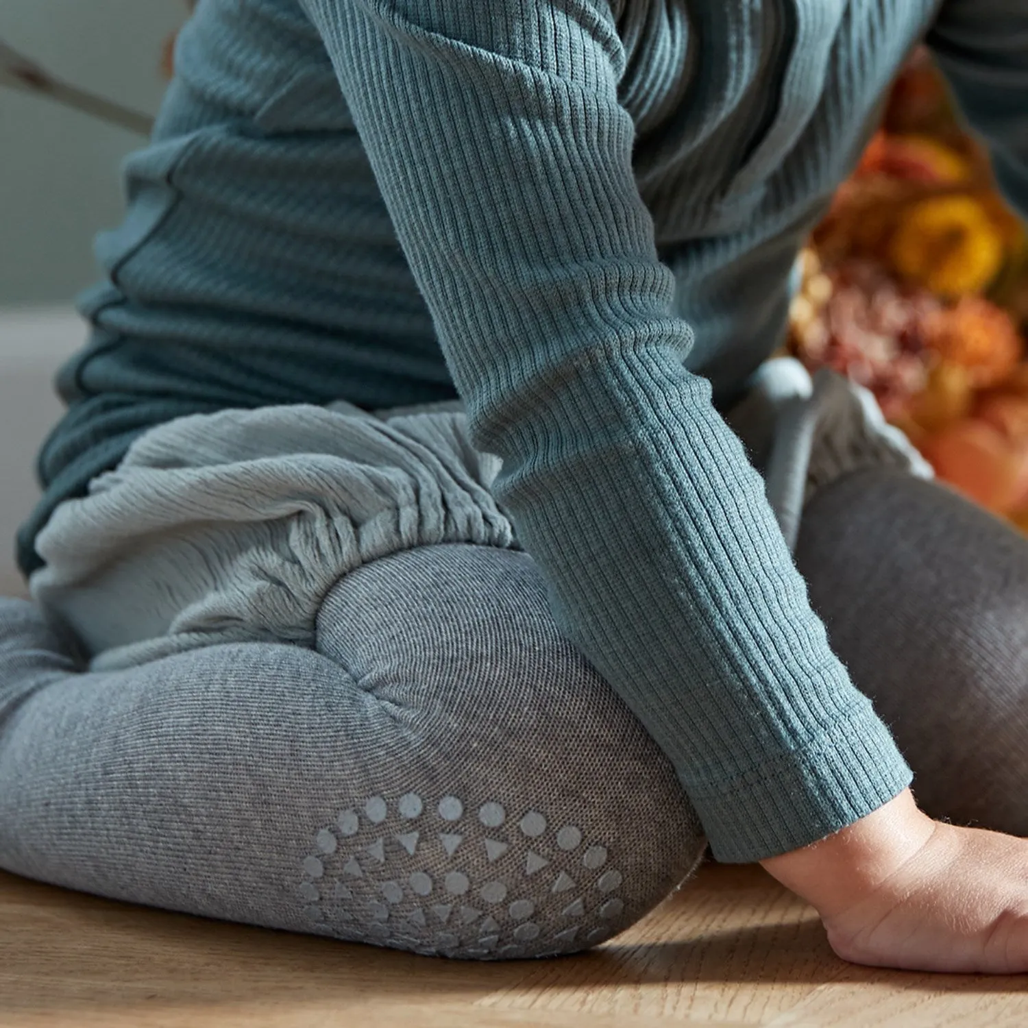 Gobabygo Grey Melange Crawling Tights Organic Cotton Tailored-fit