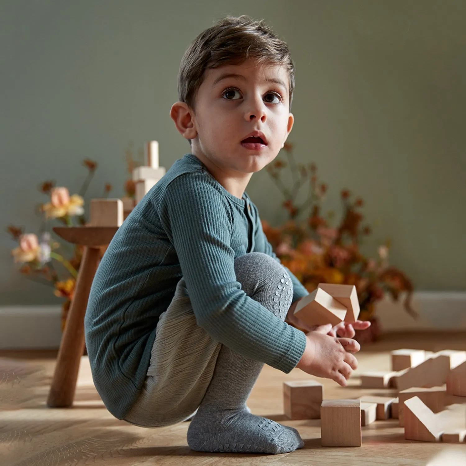 Female Breathable Comfort Fit Gobabygo Grey Melange Crawling Tights Organic Cotton