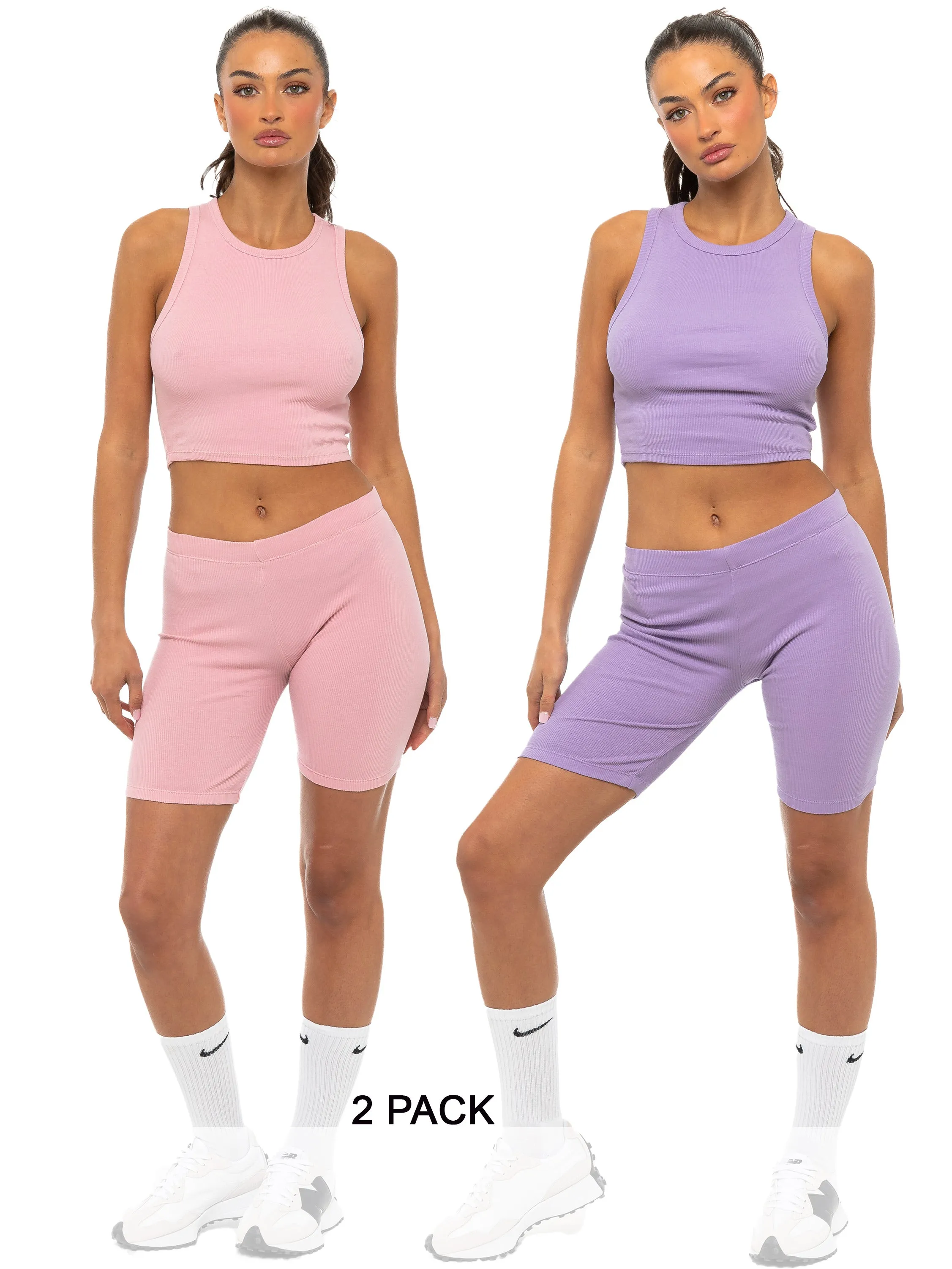 Enzo | Womens Ribbed Vest and Shorts 2 Pack FourWay Stretch Reinforced Knee Articulation