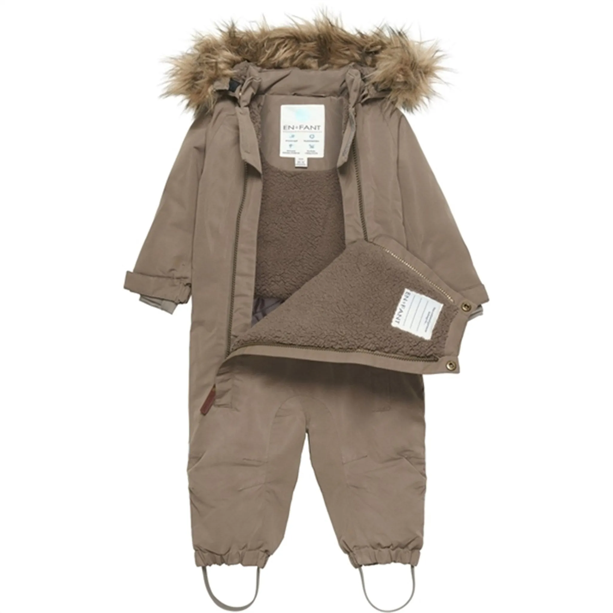 Box-Pleat En Fant Snow Suit m. Faux Fur Chocolate Chip