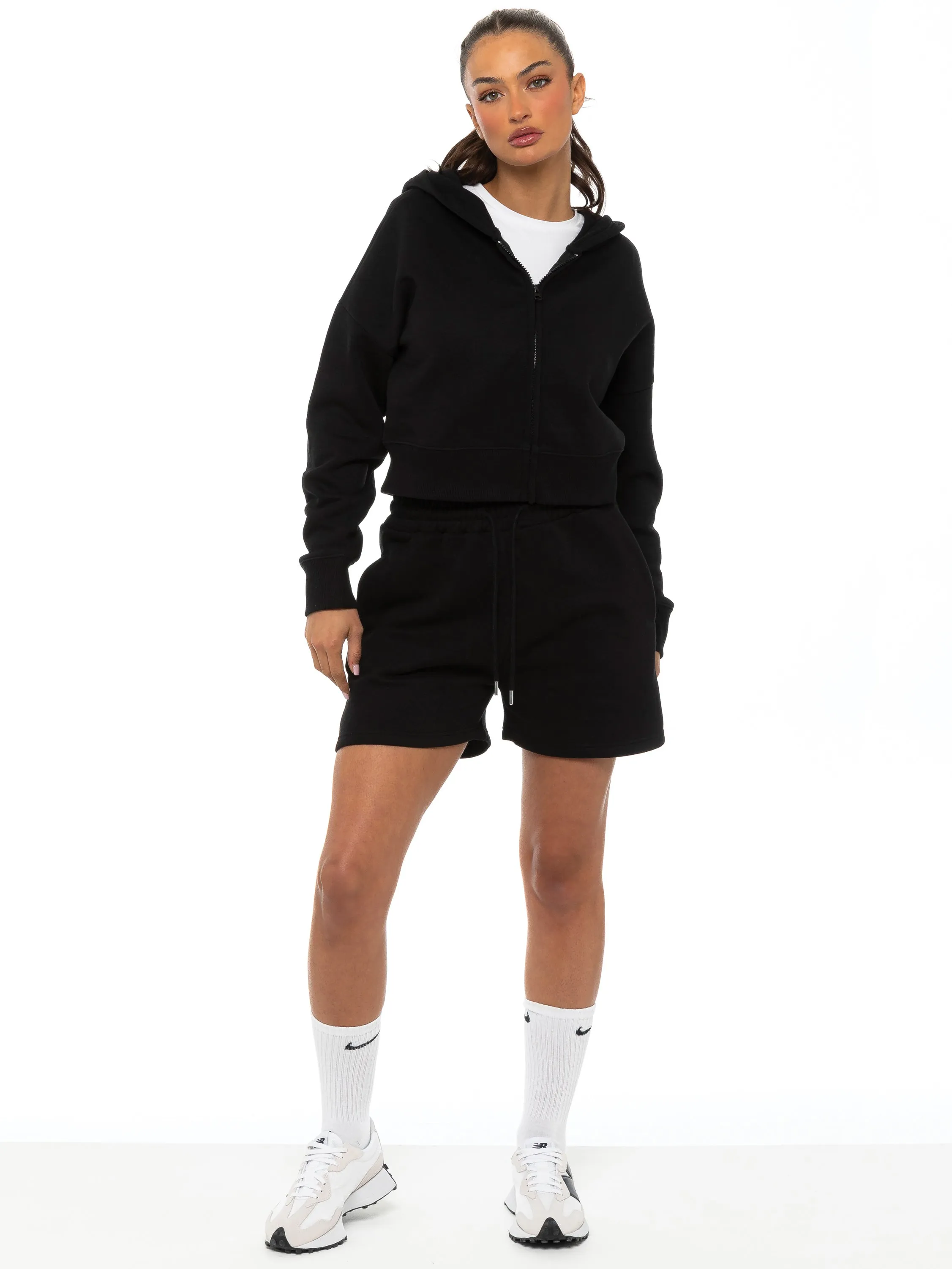 Enzo | Womens Cropped Zip Hoodie Tracksuit With Shorts lifestyle venue