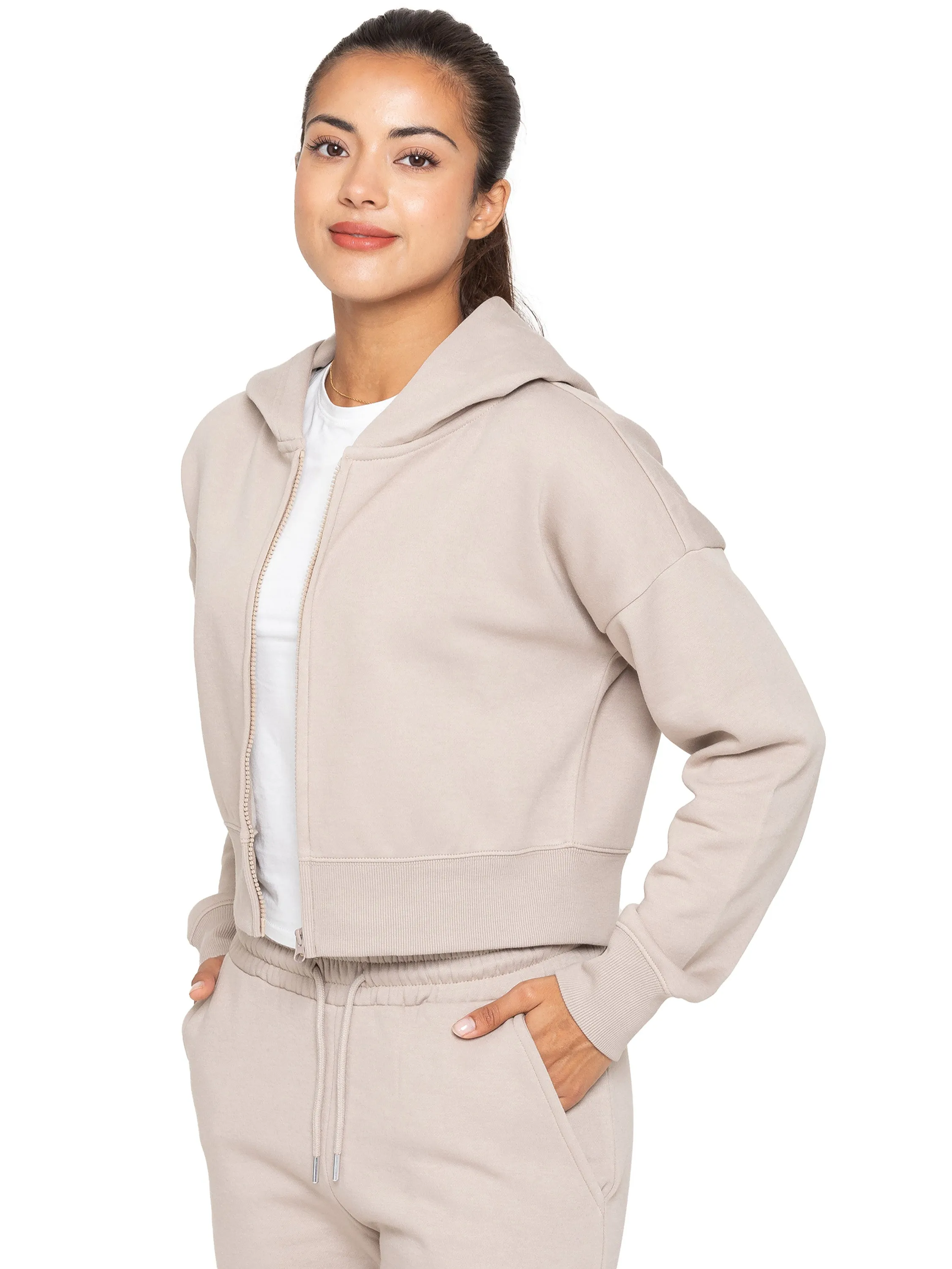 Enzo | Womens Cropped Zipped Hoodie scrub
