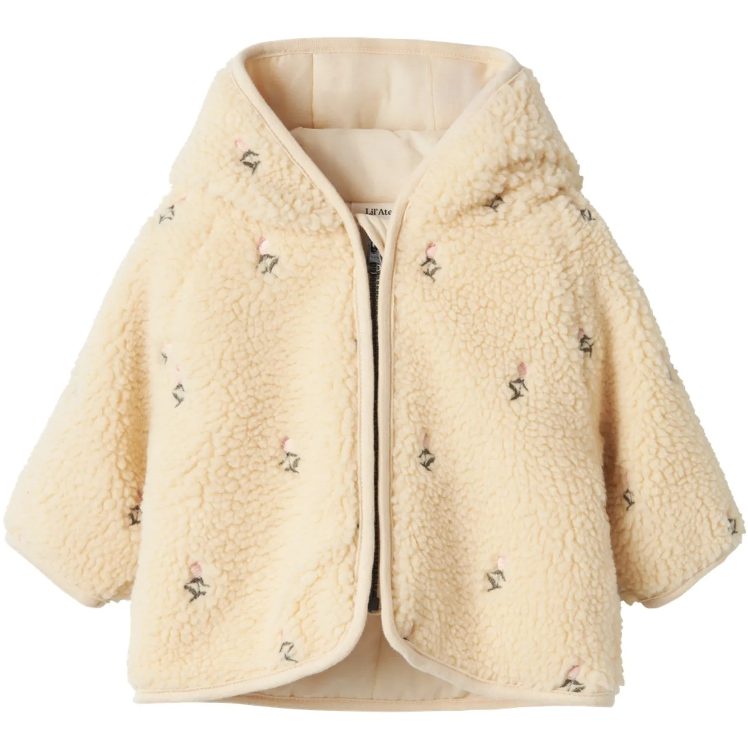 Lil'Atelier Bleached Sand Nalo Loose Sherpa Jacket Product Taped Zipper Closures