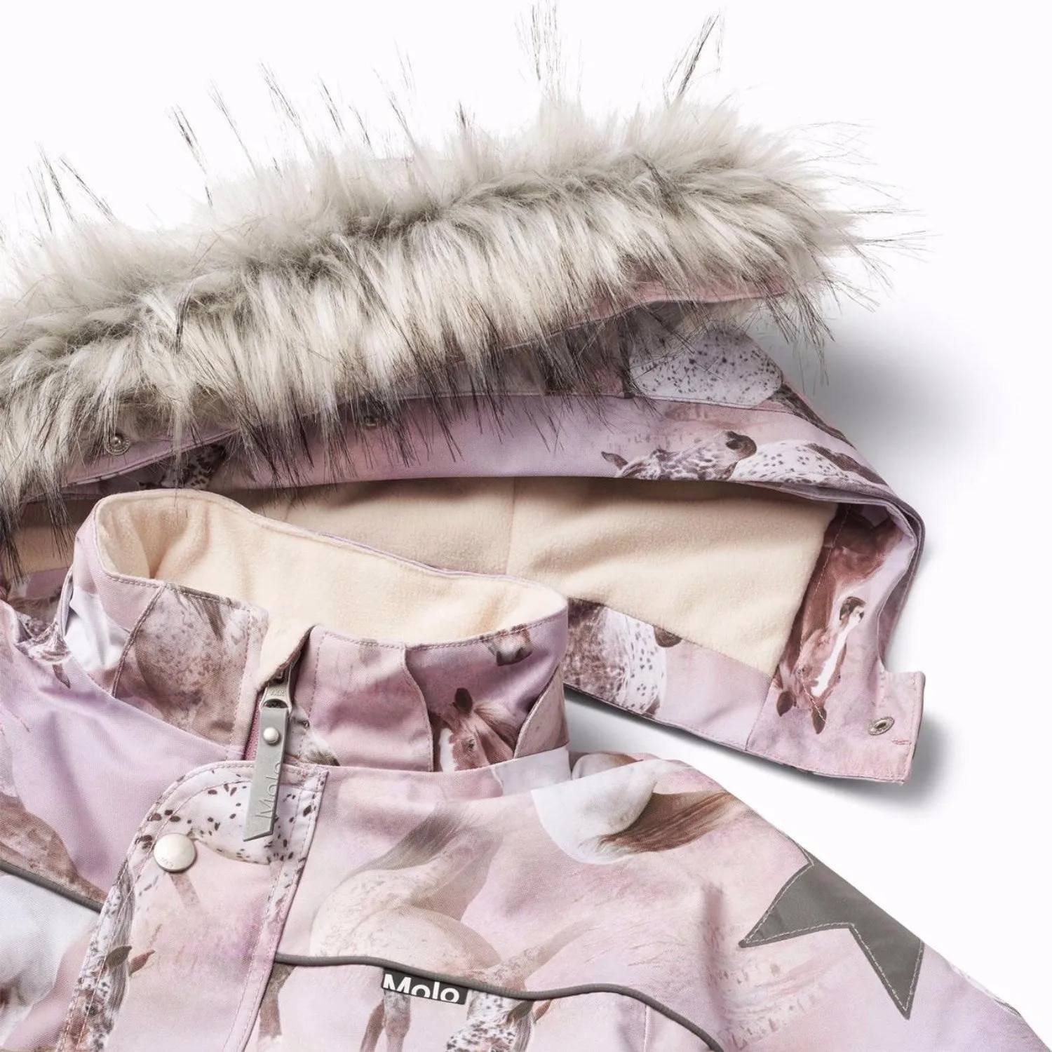 Molo Dreamy Horses Polaris Fur Snowsuit Influencer-Approved Tear-resistant