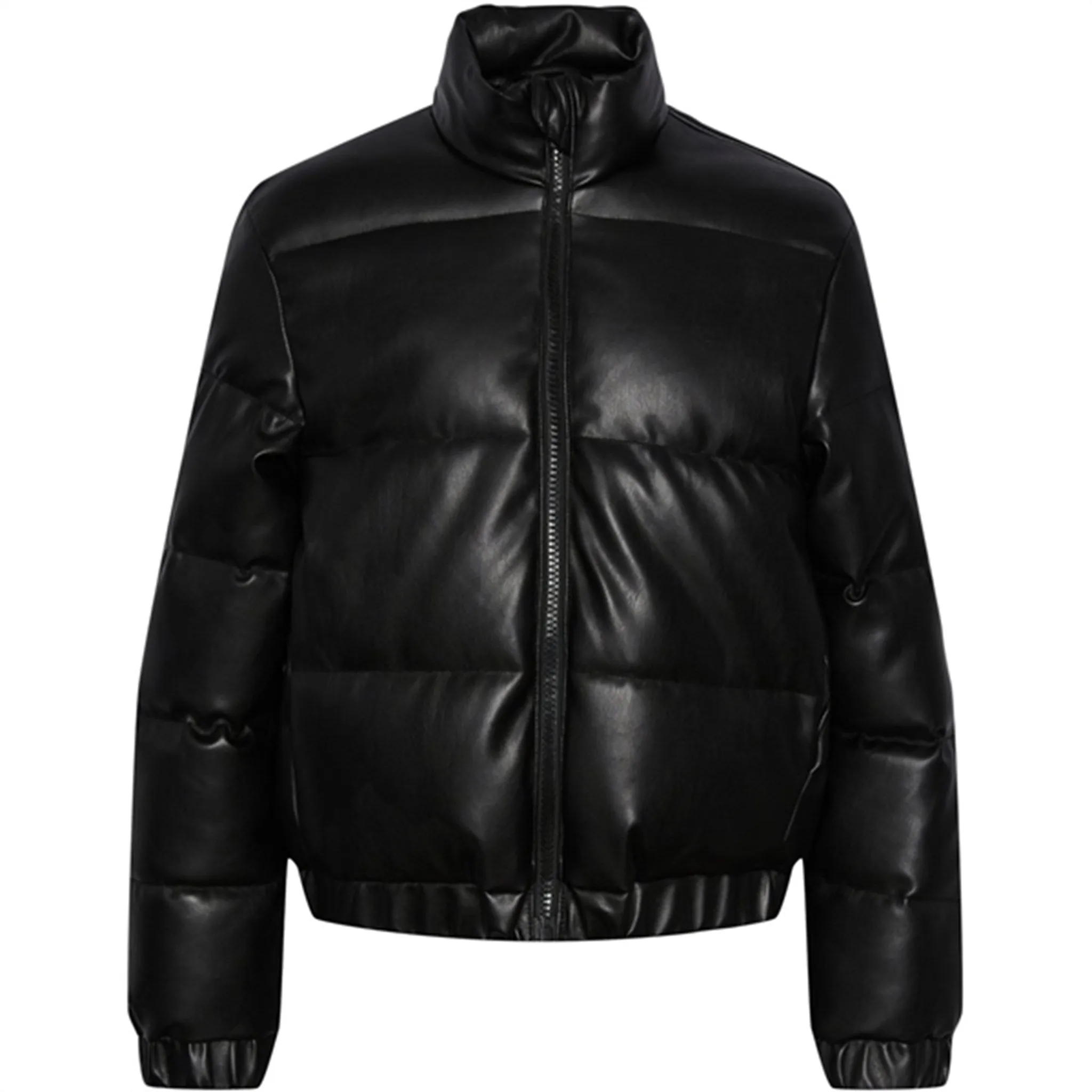 Pieces Kids Black Jevi Short Padded PU Jacket Magnetic-Closure Edgy-Look