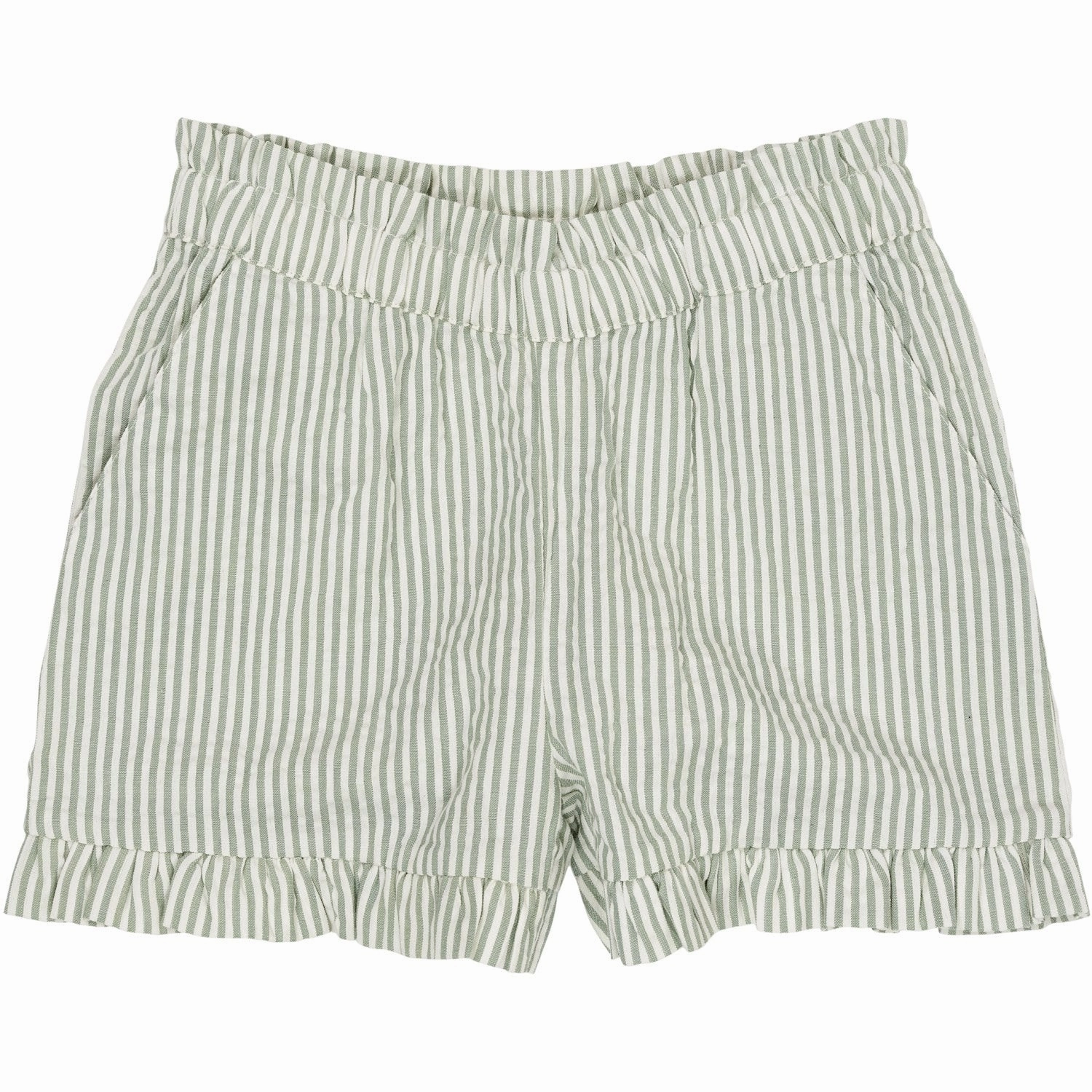 shrink-resistant desert style COPENHAGEN COLORS Green W Cream Stripe Seersucker Girly Shorts