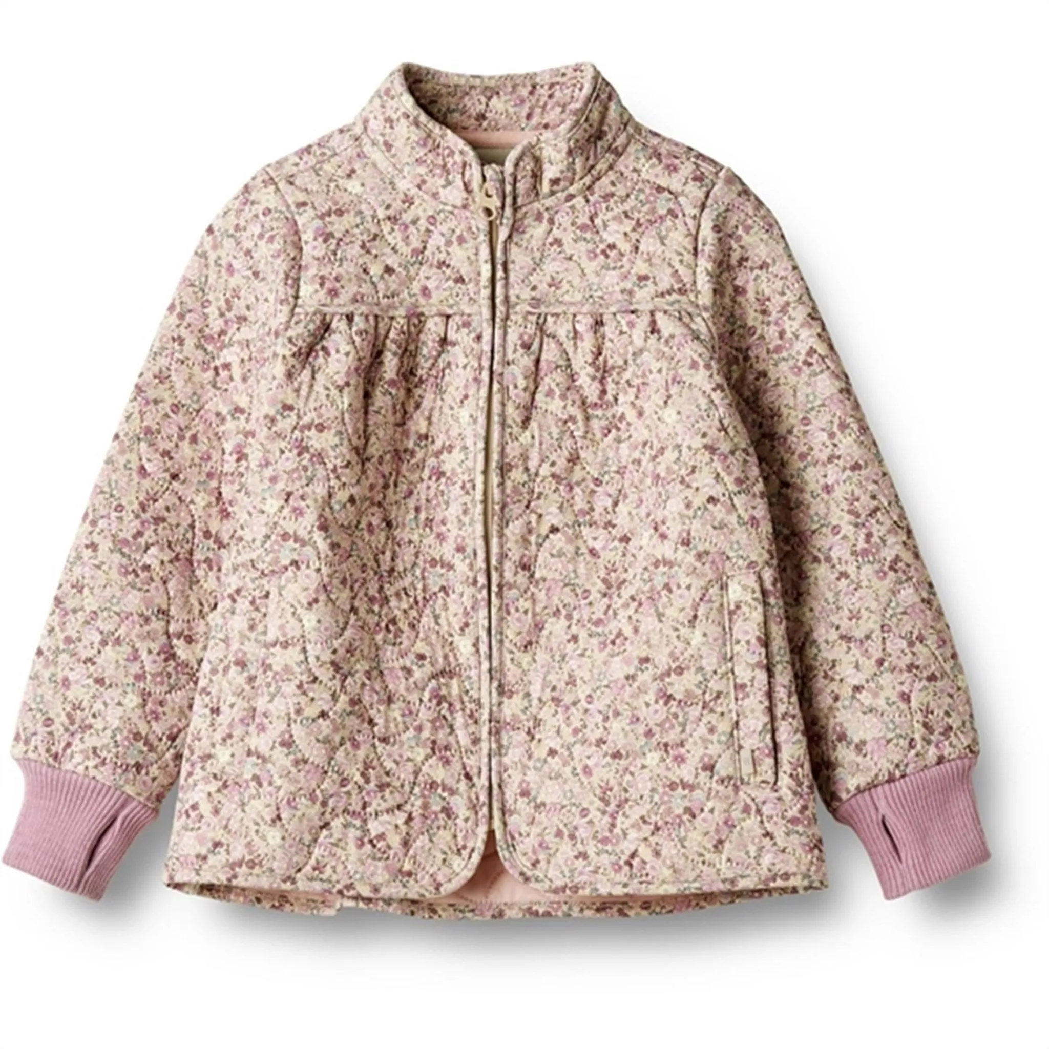 Comfortable weekend wear Quilted-Texture Wheat Thermo Clam Multi Flowers Jacket Thilde