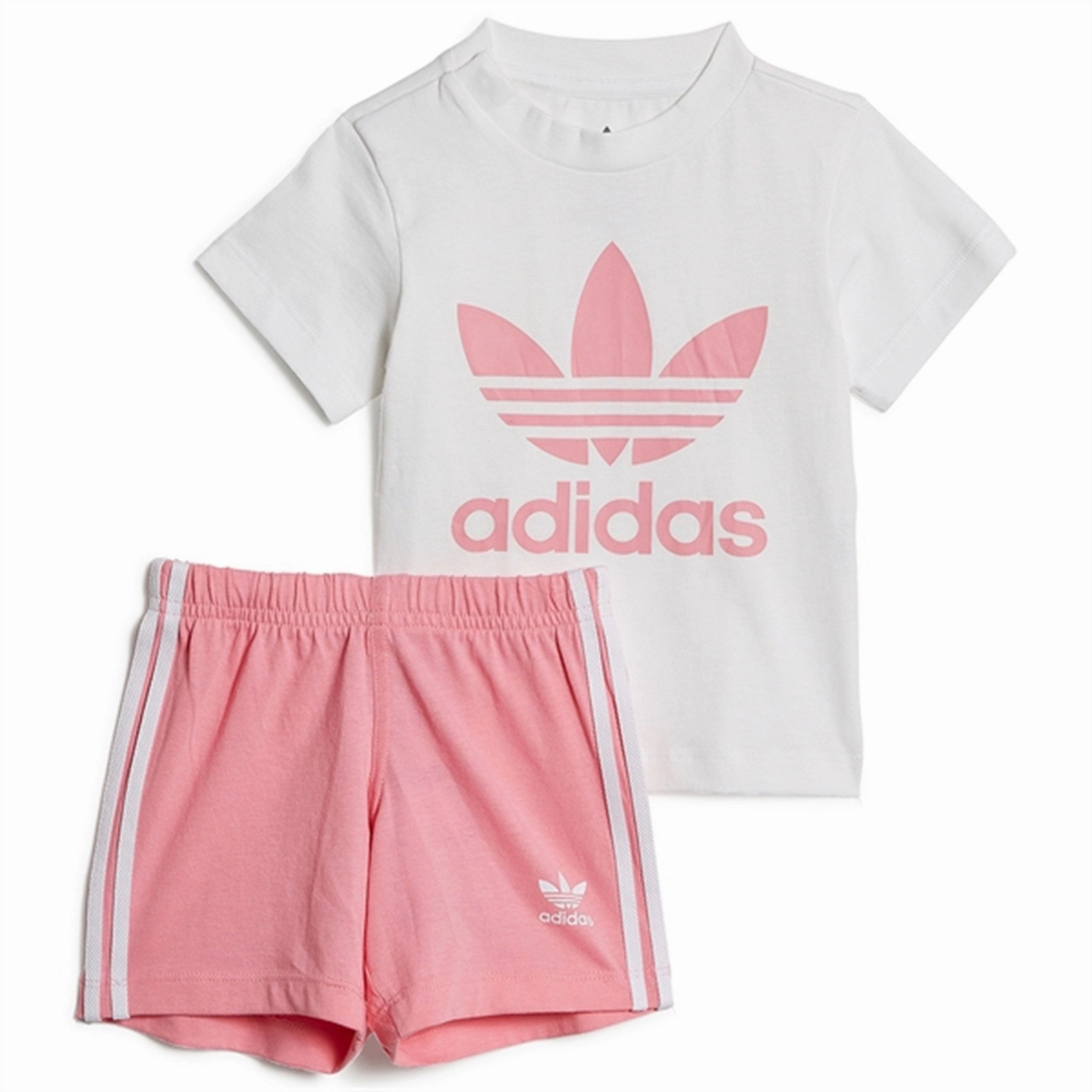 Port Pocket Design On-The-Go Style adidas Originals White / Pink Shorts Tee Set