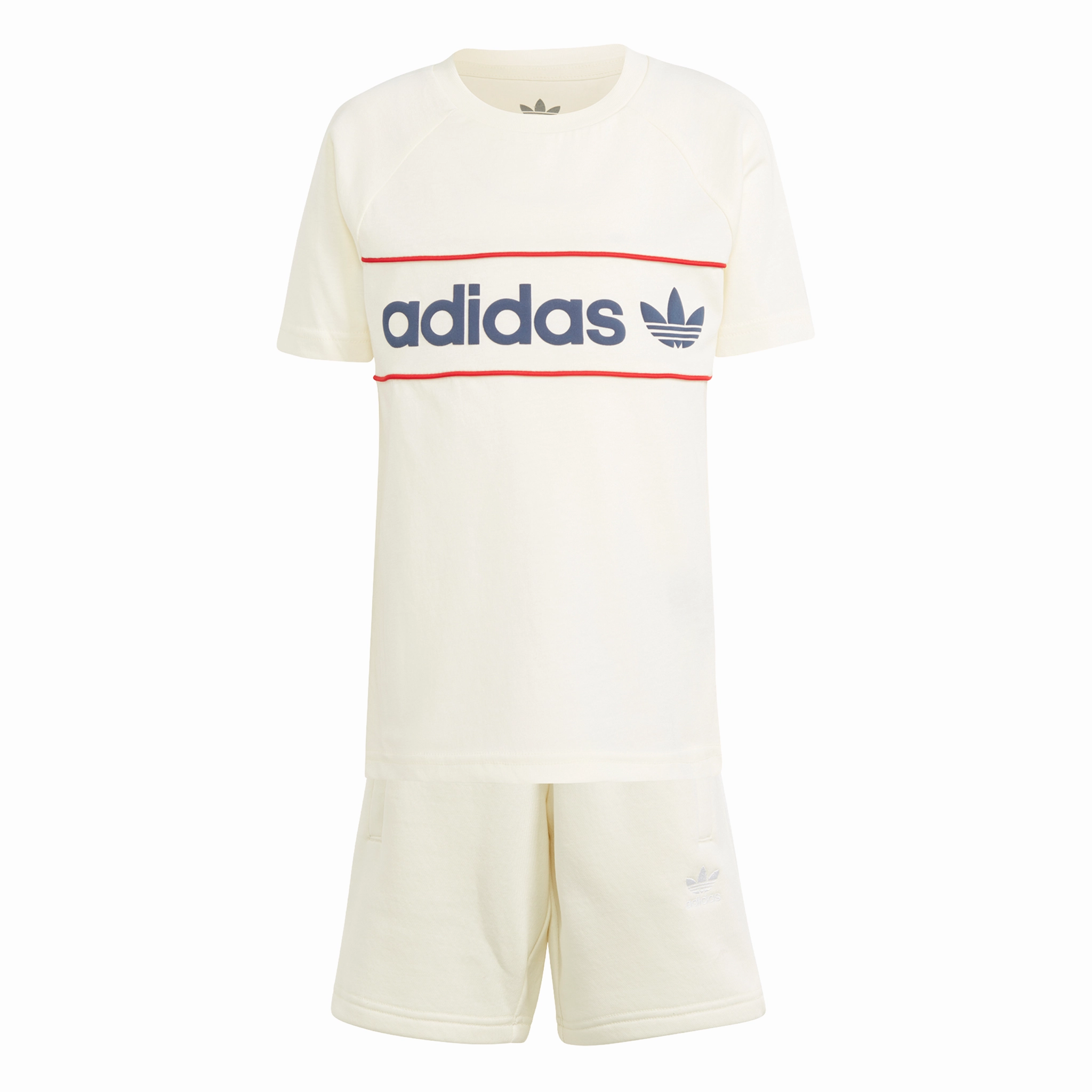 ski wear school wear adidas Originals Ivory/Night Indigo/Red Shorts Tee Set