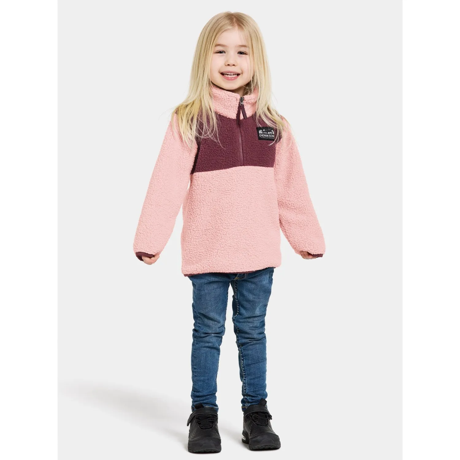 Didriksons Dusty Pink Gosig Kids Halfzip Fleece Jacket Grab And Go