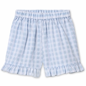Fliink Dream Blue Check Pari Ruffle Shorts Durable Hemming Style Basic