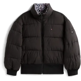 Recycled-Material Floral-Pattern Tommy Hilfiger Black Aop Reversible Puffer Bomber