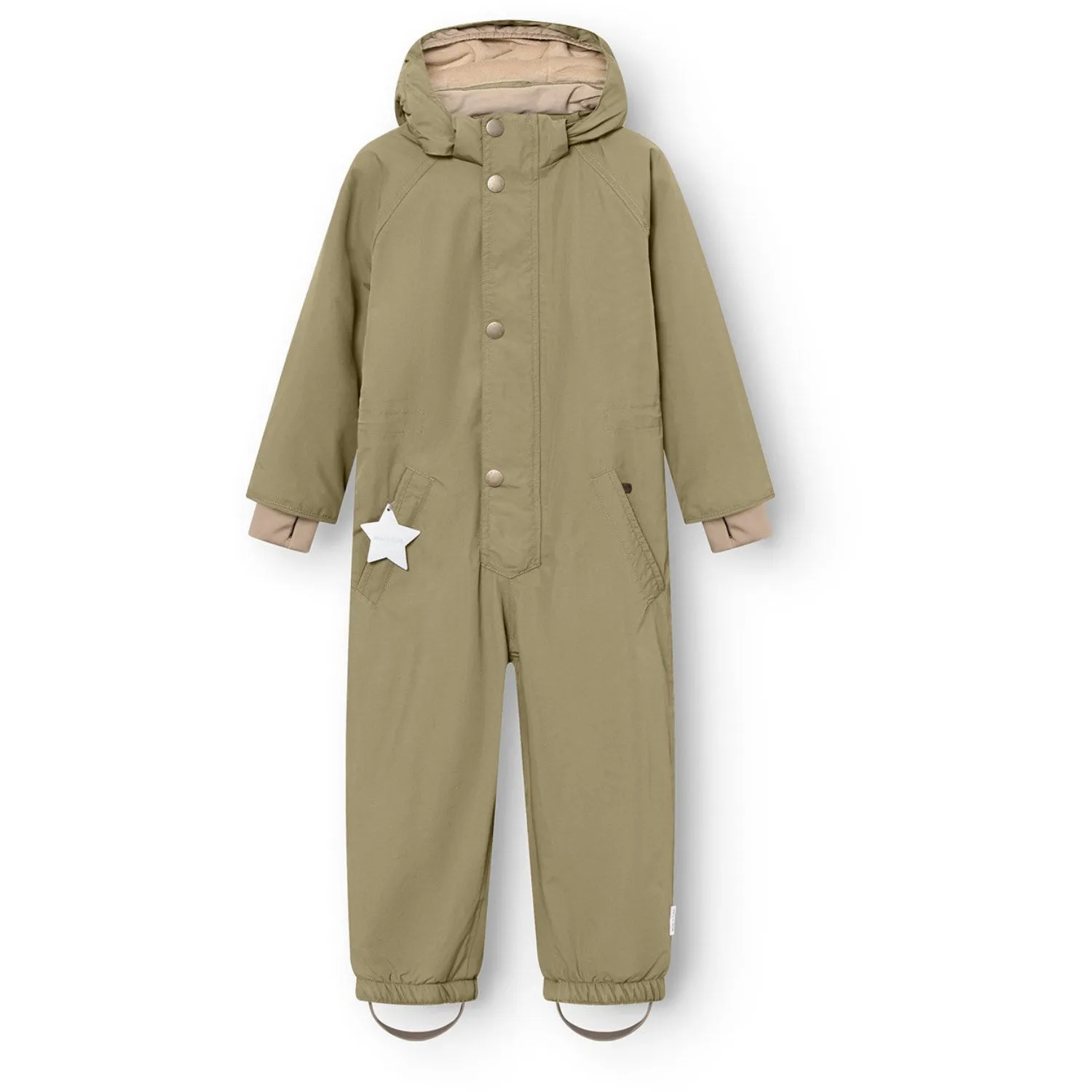 Shirred-Detail Mini A ture Aloe Green Matwanni Fleece Lined Snowsuit. GRS