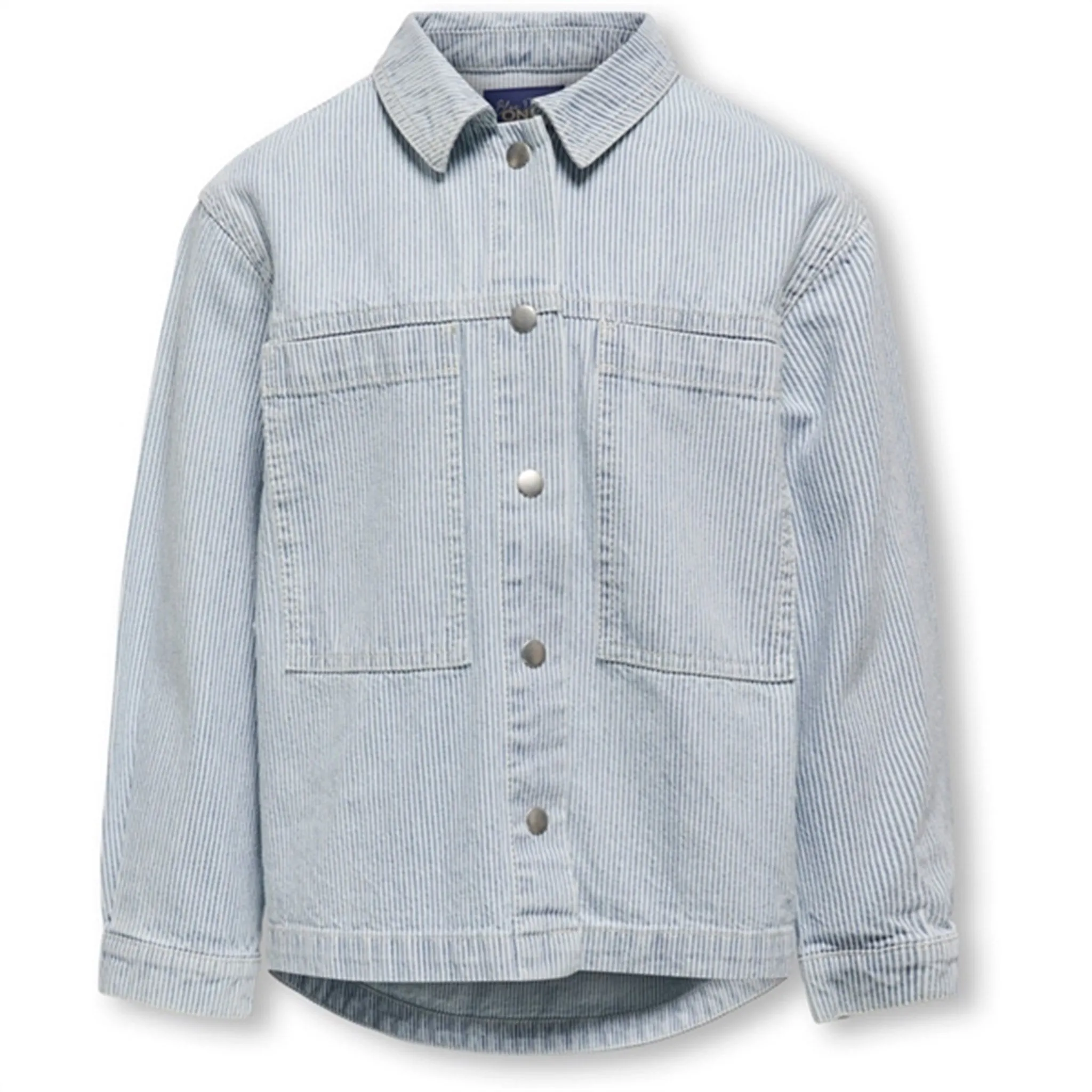 Kids ONLY Light Blue Denim Gina Stripe Jacket Thermal Reflective Lining Hear