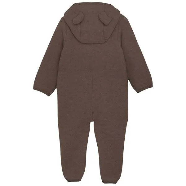 Huttelihut Pram Suit Ears Wool Fleece Dark Brown Melange Odor-Control Resort-Wear