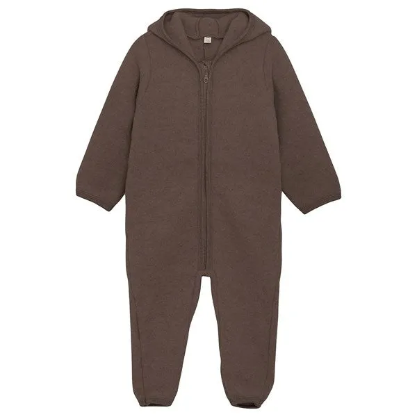 Huttelihut Pram Suit Ears Wool Fleece Dark Brown Melange Simple yet stylish shirt