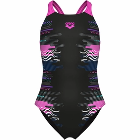 Sun Protection Arena Black Multi- Girl'S Arena Rhythm Swimsuit V Back L
