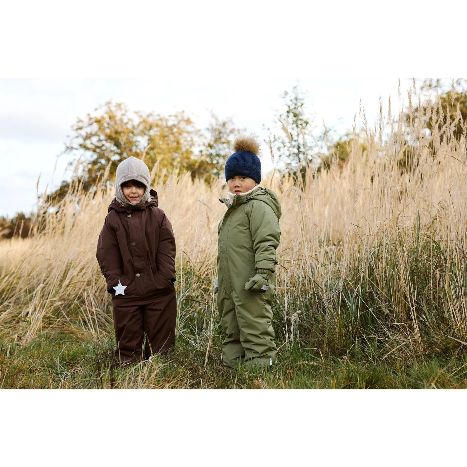 Breathable Flap-Detail Mini A ture Chestnut Brown Matwanni Fleece Lined Snowsuit. GRS