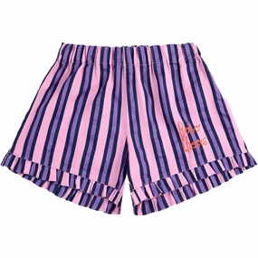 Bobo Choses Pink Stripes All Over Ruffle Shorts Mesh Fabric Friction Reducing Lining